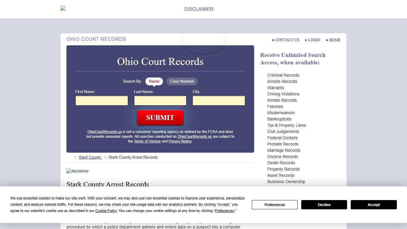 Stark County Arrest Records OhioCourtRecords.us